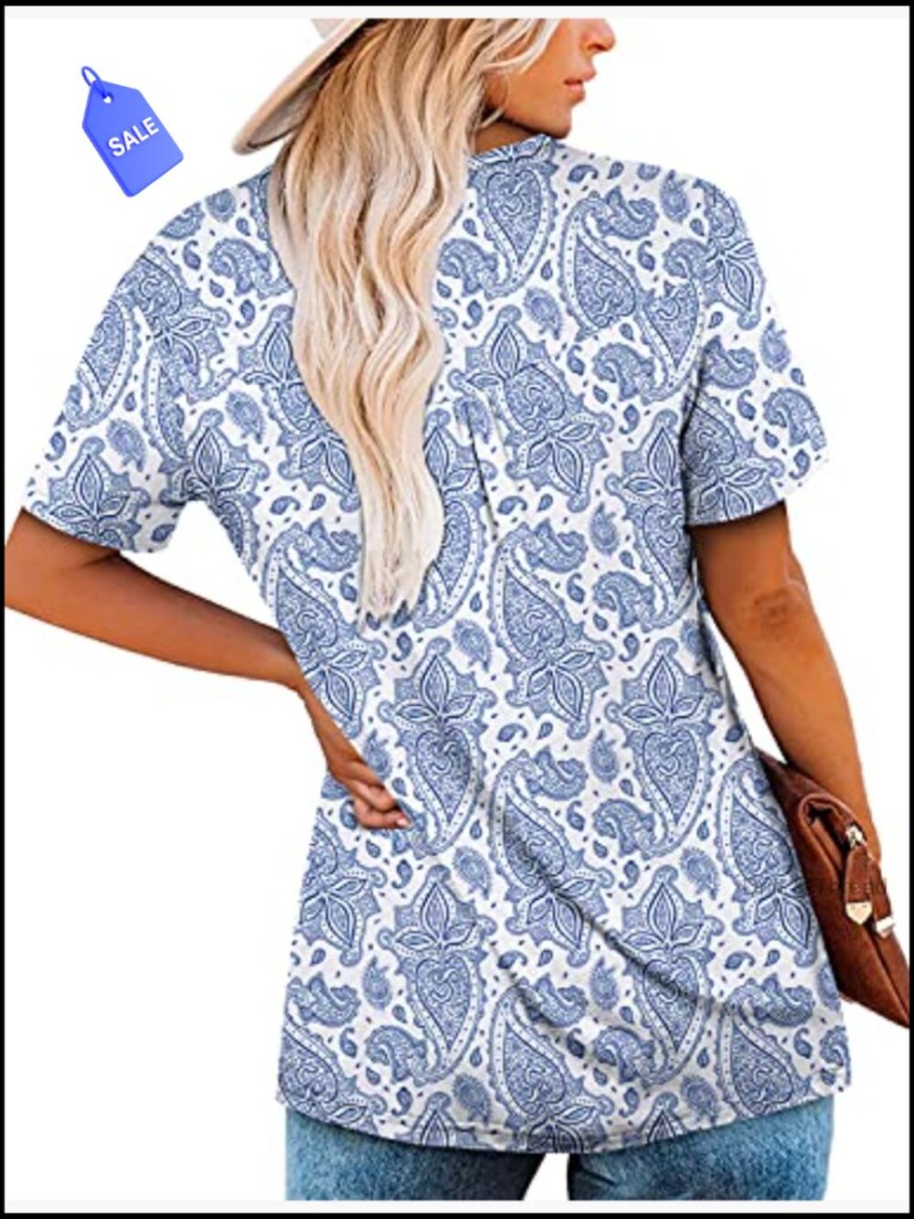 Womens Henley V Neck Casual Blouse Button Down Flare Tunic Top - Picture 4 of 7